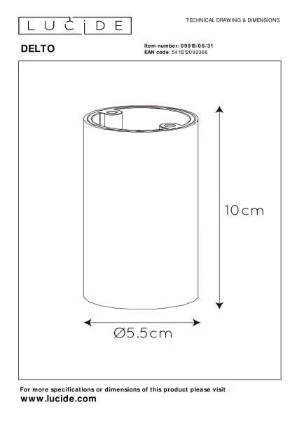 Lucide DELTO - Deckenstrahler - Ø 5,5 cm - LED Dim to warm - GU10 - 1x5W 2200K/3000K - Weiß - TECHNISCH